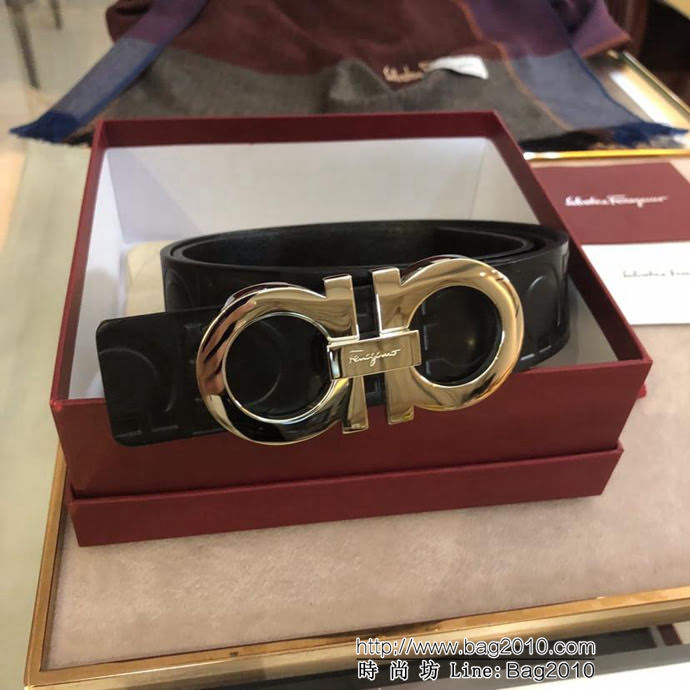 Ferragamo菲拉格慕 進口正版單層牛皮紮大花 內穿扣頭 復古風格 男士皮帶  xfp1166